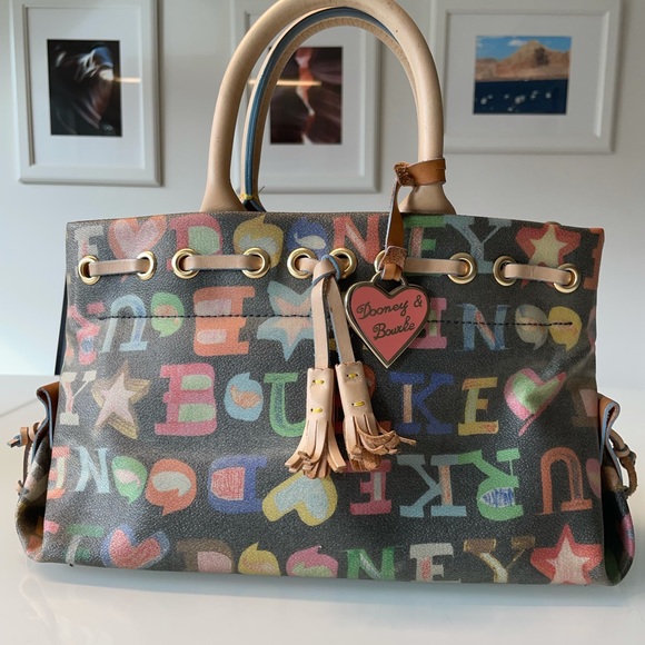 Dooney & Bourke Handbags - Dooney & Bourke Tassel Multi Color Crayon Letter Print Satchel Handbag